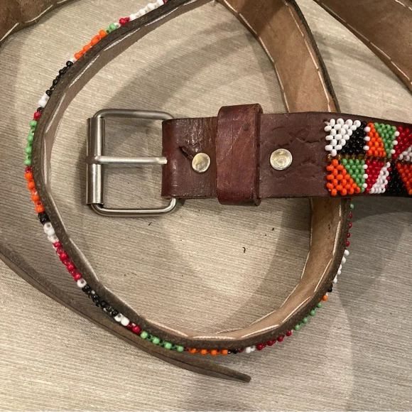 BELT Leather and Colourful Beading All over Beading Handmade Artisan Made - Picture 4 of 6